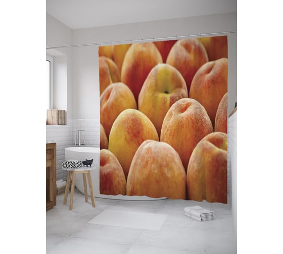 Штора (занавеска) для ванной JoyArty "Персики" из сатена, 180х200 см с крючками, sc_52371 1