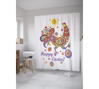 Штора (занавеска) для ванной JoyArty "Орнаментальная курочка на Пасху" из сатена, 180х200 см с крючками, sc_60220
