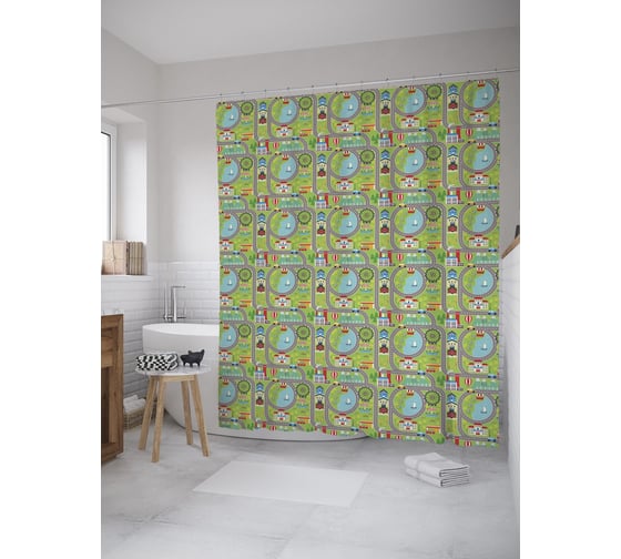 Штора (занавеска) для ванной JoyArty "Дорога вокруг озера" из сатена, 180х200 см с крючками, sc_55263 1