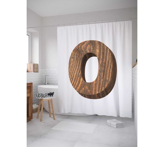 Штора (занавеска) для ванной JoyArty "O из дерева" из сатена, 180х200 см с крючками, sc_4532o 1