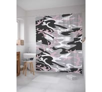 Штора (занавеска) для ванной JoyArty "Серый камуфляж" из сатена, 180х200 см с крючками, sc_3792