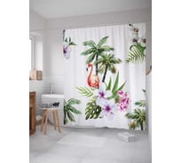 Штора (занавеска) для ванной JoyArty "Фламинго в цветах" из сатена, 180х200 см с крючками, sc_4281