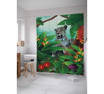 Штора (занавеска) для ванной JoyArty "Леопард спрятался" из сатена, 180х200 см с крючками, sc_4695