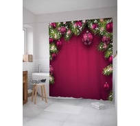 Штора (занавеска) для ванной JoyArty "Еловые игрушки" из сатена, 180х200 см с крючками, sc_39776