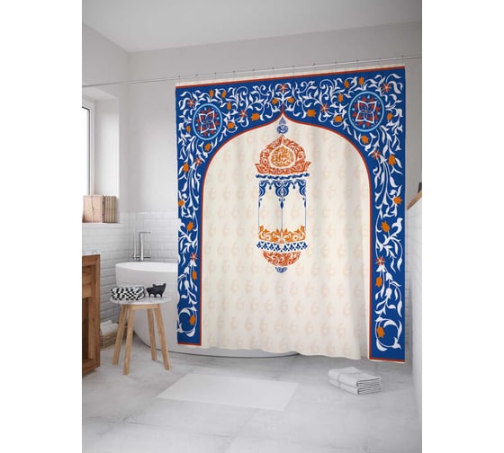 Штора (занавеска) для ванной JoyArty "Светильник на арке" из сатена, 180х200 см с крючками, sc_38784 1