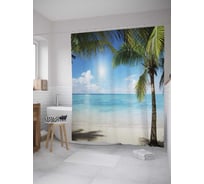 Штора (занавеска) для ванной JoyArty "Встреча туриста" из сатена, 180х200 см с крючками, sc_8979