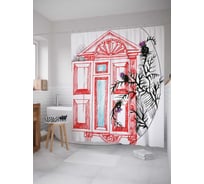 Штора (занавеска) для ванной JoyArty "Чертополох у дома" из сатена, 180х200 см с крючками, sc_4501