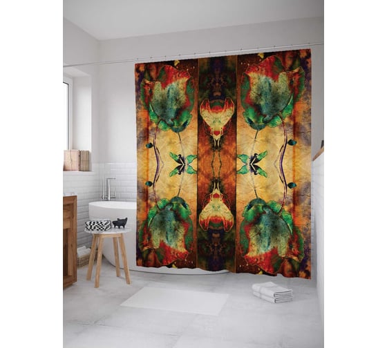 Штора (занавеска) для ванной JoyArty "Цветочное зрение" из сатена, 180х200 см с крючками, sc_4573 1