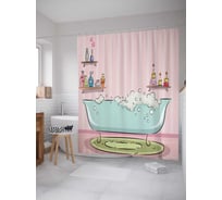 Штора (занавеска) для ванной JoyArty "Пенная ванна" из сатена, 180х200 см с крючками, sc_9537