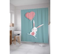 Штора (занавеска) для ванной JoyArty "Влюбленный кролик с шариком" из сатена, 180х200 см с крючками, sc_44099