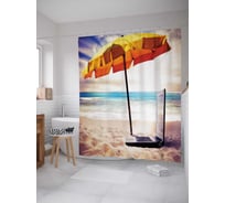 Штора (занавеска) для ванной JoyArty "Ноутбук на пляже" из сатена, 180х200 см с крючками, sc_4642
