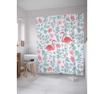 Штора (занавеска) для ванной JoyArty "Осторожные фламинго" из сатена, 180х200 см sc_378493
