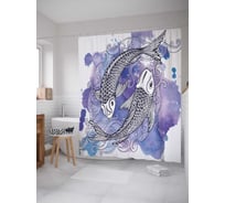 Штора (занавеска) для ванной JoyArty "Монохромные карпы" из сатена, 180х200 см с крючками, sc_38763