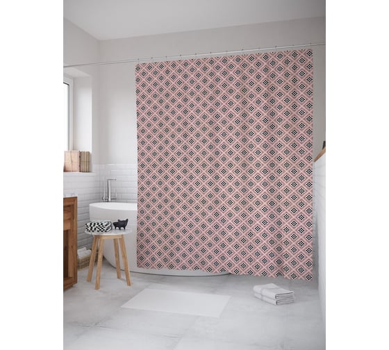Штора (занавеска) для ванной JoyArty "Лепестки в ромбе" из сатена, 180х200 см с крючками, sc_54556 1