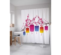 Штора (занавеска) для ванной JoyArty "Фонарики на сакуре" из сатена, 180х200 см с крючками, sc_38796