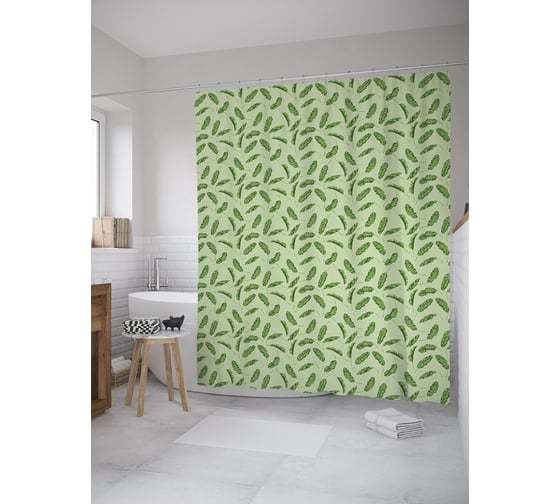 Штора (занавеска) для ванной JoyArty "Тропический листопад" из сатена, 180х200 см с крючками, sc_55510 1