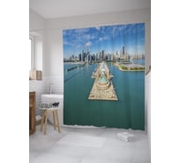 Штора (занавеска) для ванной JoyArty "Военно-морской пирс на озере Мичиган в Чикаго" из сатена, 180х200 см с крючками, sc_60447