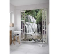 Штора (занавеска) для ванной JoyArty "Водопадное окно" из сатена, 180х200 см с крючками, sc_8676