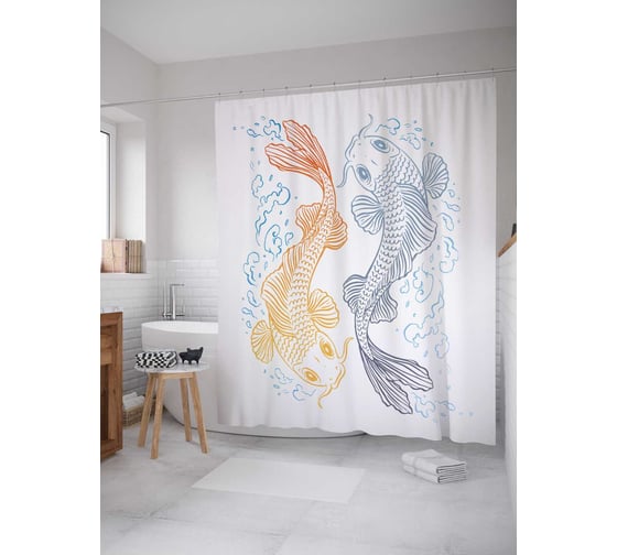 Штора (занавеска) для ванной JoyArty "Изящные кои" из сатена, 180х200 см с крючками, sc_38755 1