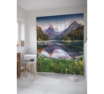 Штора (занавеска) для ванной JoyArty "Высокогорное озеро" из сатена, 180х200 см с крючками, sc_60525