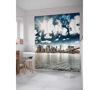 Штора (занавеска) для ванной JoyArty "Небоскребы на острове" из сатена, 180х200 см с крючками, sc_3482