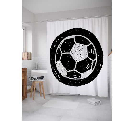 Штора (занавеска) для ванной JoyArty "Футболный мяч" из сатена, 180х200 см с крючками, sc_5141 1