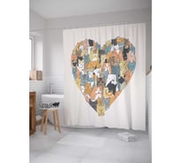 Штора (занавеска) для ванной JoyArty "Любовь котиков" из сатена, 180х200 см с крючками, sc_52746