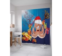 Штора (занавеска) для ванной JoyArty "Осьминог с подарками" из сатена, 180х200 см с крючками, sc_5691