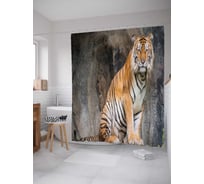 Штора (занавеска) для ванной JoyArty "Тигр на посту" из сатена, 180х200 см с крючками, sc_37597