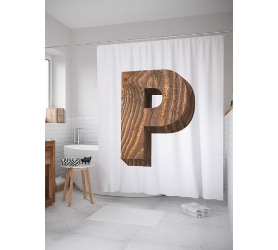Штора (занавеска) для ванной JoyArty "P из дерева" из сатена, 180х200 см с крючками, sc_4532p 1
