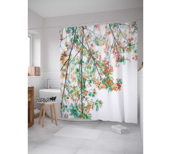Штора (занавеска) для ванной JoyArty "Красочные ветви" из сатена, 180х200 см с крючками, sc_4289 1