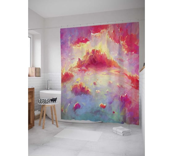 Штора (занавеска) для ванной JoyArty "Небо грёз" из сатена, 180х200 см с крючками, sc_35315 1