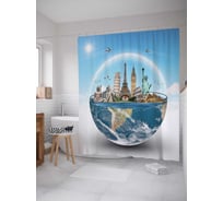 Штора (занавеска) для ванной JoyArty "Планета с достопримечательностями" из сатена, 180х200 см с крючками, sc_4839