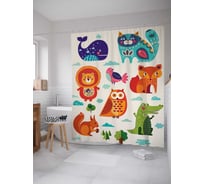Штора (занавеска) для ванной JoyArty "Разноцветные звери" из сатена, 180х200 см с крючками, sc_37589