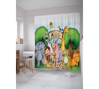 Штора (занавеска) для ванной JoyArty "Приходи в зоопарк" из сатена, 180х200 см с крючками, sc_37599