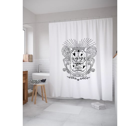 Штора (занавеска) для ванной JoyArty "Любовь больше слов" из сатена, 180х200 см с крючками, sc_53732 1