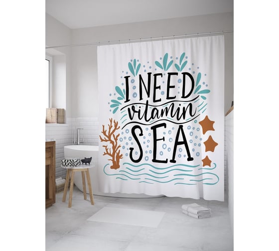 Штора (занавеска) для ванной JoyArty "Морские витамины" из сатена, 180х200 см с крючками, sc_59557 1