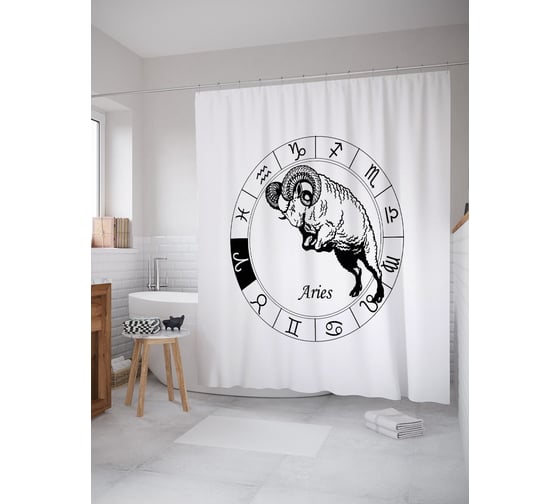 Штора (занавеска) для ванной JoyArty "Рисунок со знаком Овна" из сатена, 180х200 см с крючками, sc_58990 1