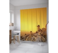 Штора (занавеска) для ванной JoyArty "Закат на острове Санторини" из сатена, 180х200 см с крючками, sc_60512