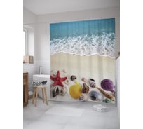 Штора (занавеска) для ванной JoyArty "Ракушки на песке пляжа" из сатена, 180х200 см с крючками, sc_59544