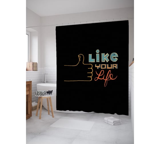 Штора (занавеска) для ванной JoyArty "Твоя жизнь" из сатена, 180х200 см с крючками, sc_53248 1