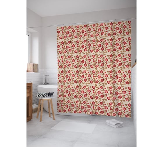 Штора (занавеска) для ванной JoyArty "Цветущая вертикаль" из сатена, 180х200 см с крючками, sc_57483 1