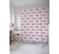 Штора (занавеска) для ванной JoyArty "Орнаментальные слонята" из сатена, 180х200 см с крючками, sc_54528