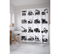 Штора (занавеска) для ванной JoyArty "Тяжелая техника" из сатена, 180х200 см с крючками, sc_54133