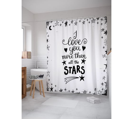 Штора (занавеска) для ванной JoyArty "Звездная любовь" из сатена, 180х200 см с крючками, sc_53728 1