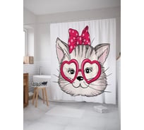 Штора (занавеска) для ванной JoyArty "Очки кошачьей любви" из сатена, 180х200 см с крючками, sc_52763
