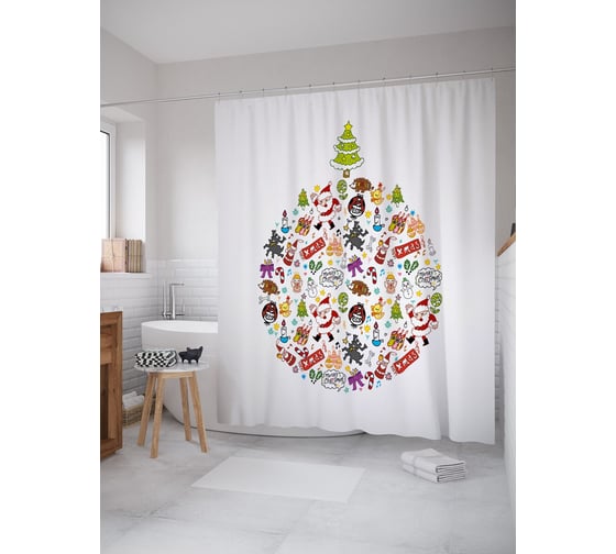 Штора (занавеска) для ванной JoyArty "Рождественский мир" из сатена, 180х200 см с крючками, sc_53281 1