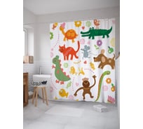 Штора (занавеска) для ванной JoyArty "Рисунки детства" из сатена, 180х200 см с крючками, sc_54102