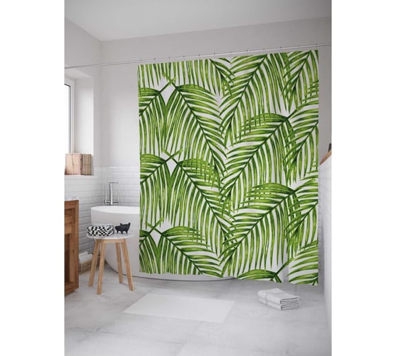 Штора (занавеска) для ванной JoyArty "Тропическое полотно" из сатена, 180х200 см с крючками, sc_38859 1