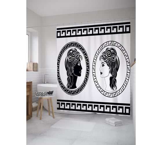 Штора (занавеска) для ванной JoyArty "Два портрета" из сатена, 180х200 см с крючками, sc_39499